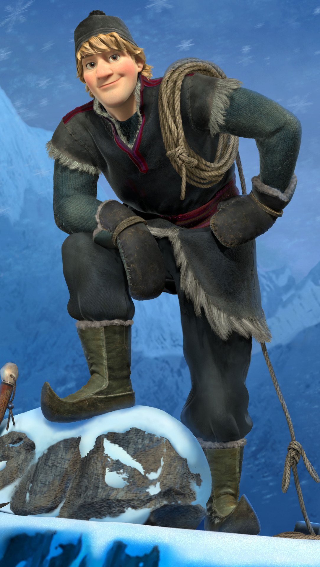 Kristoff es un verdadero hombre que le gusta la naturaleza. Habita arriba en las montañas donde corta hielo para vender en el reino de Arendelle. Tiene un humor áspero y es un tipo fuerte y sensato.